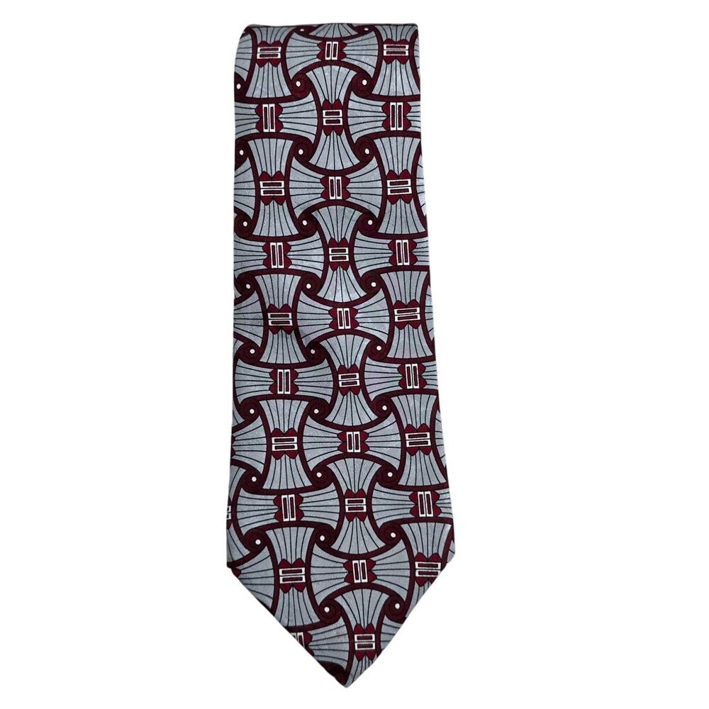 Geoffrey Beene Silk Tie Men Vintage 90s Geometric Art Deco 3.75” Fabric Italy